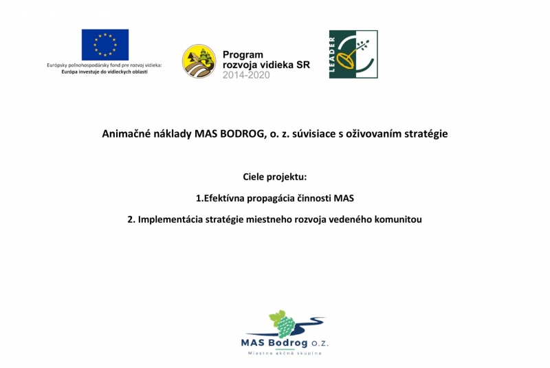 Animačné náklady MAS BODROG, o. z. súvisiace s oživovaním straté